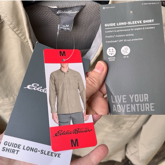 Eddie Bauer Men’s Guide Long Sleeve Rip Stop Button Down Shirt NWT In Beige Sz M - Picture 3 of 16